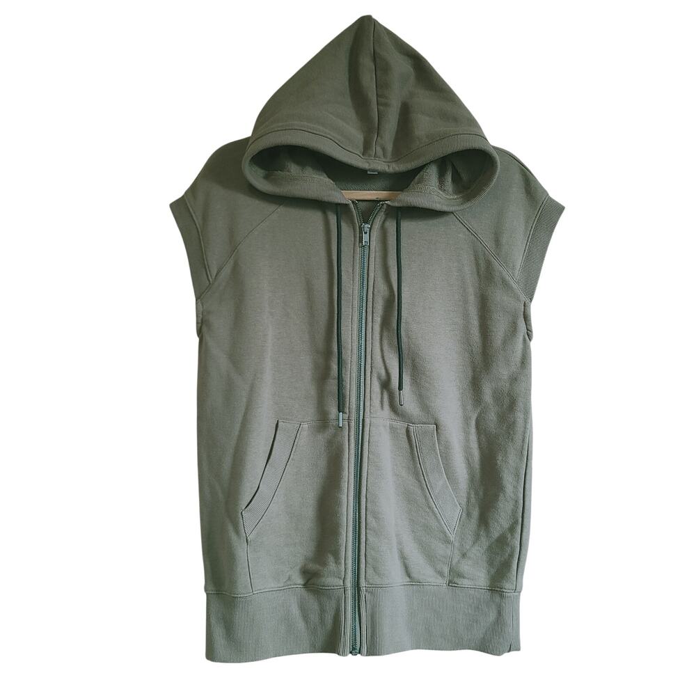 Evereve Sleeveless Hood Sweatshirt Women S Green Full Zip Gorpcore Oversized‎